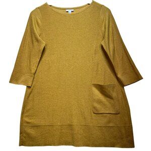 J.Jill Women's Cotton Pullover Sweater 3/4 Sleeve Stretch Size XS Mustard Pocket